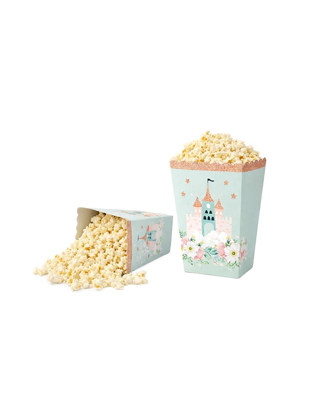 Yeşil Prenses Şato Temalı Karton Mısır Kutusu – Doğum Günü Popcorn Kutusu 8'li-1