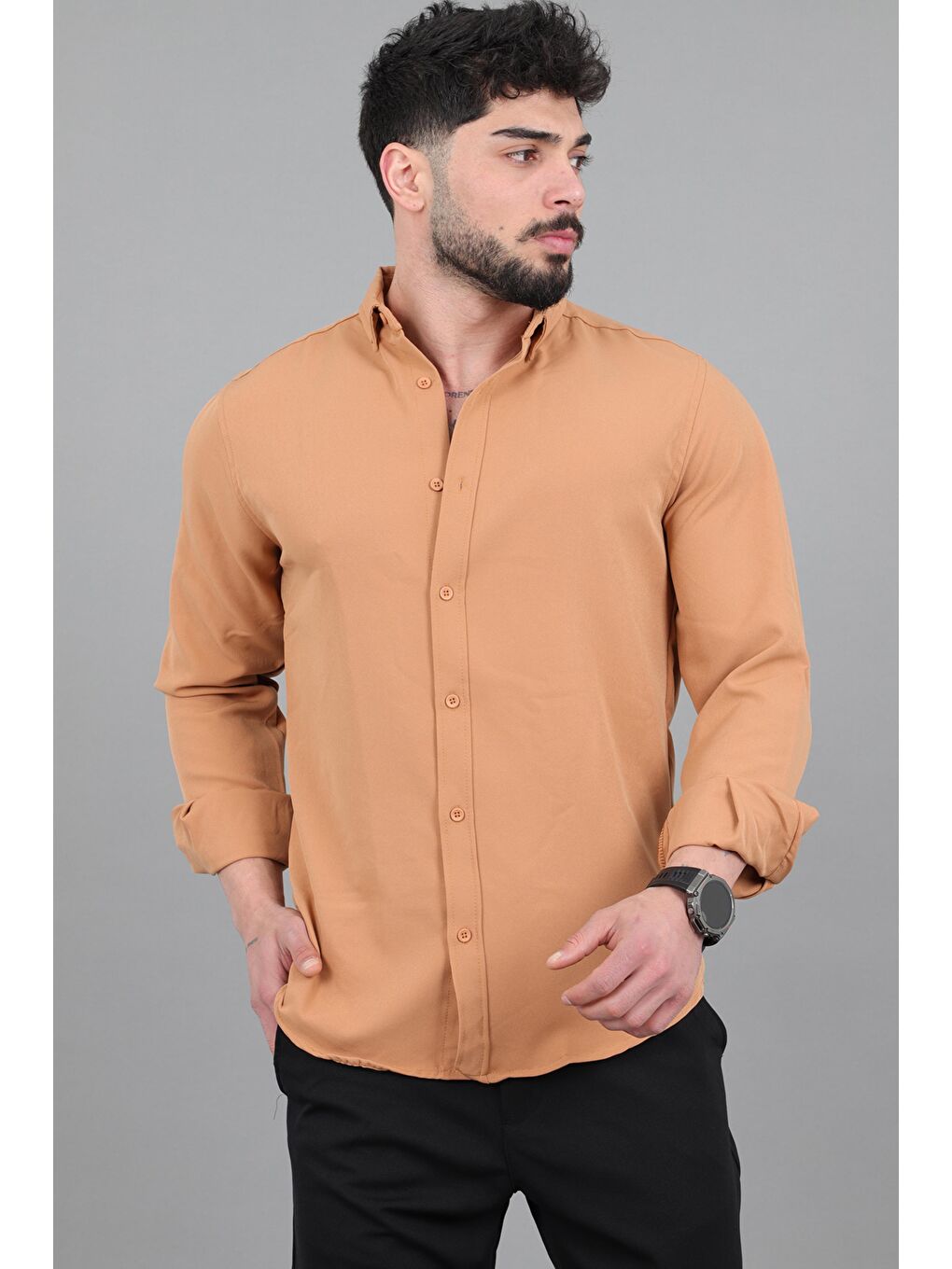 Sarı Double Yazlık Uzun Kol Gömlek MRS 217_40416-3