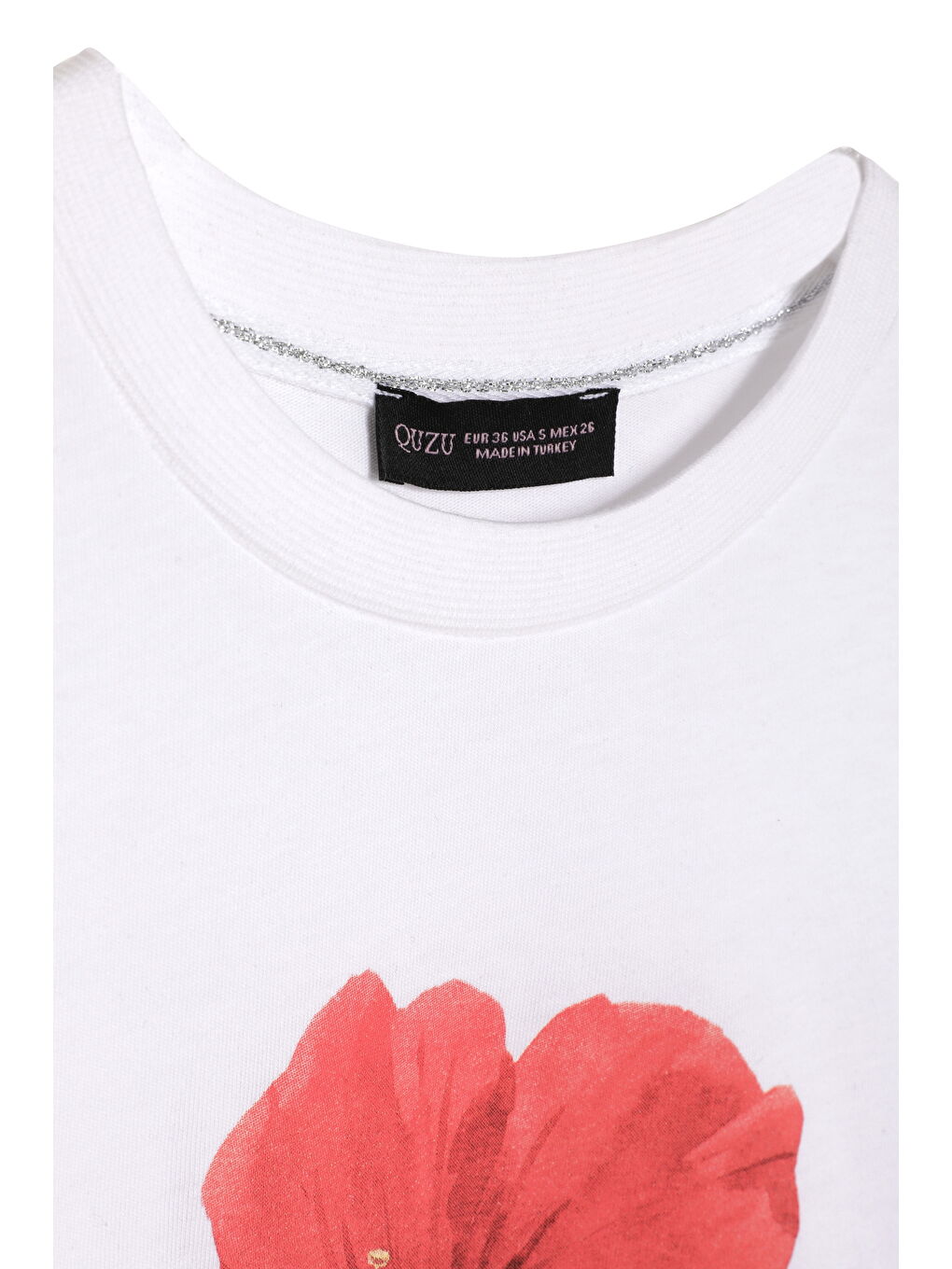 Renkli Hibiskus Çiçekli Tişört Beyaz-1