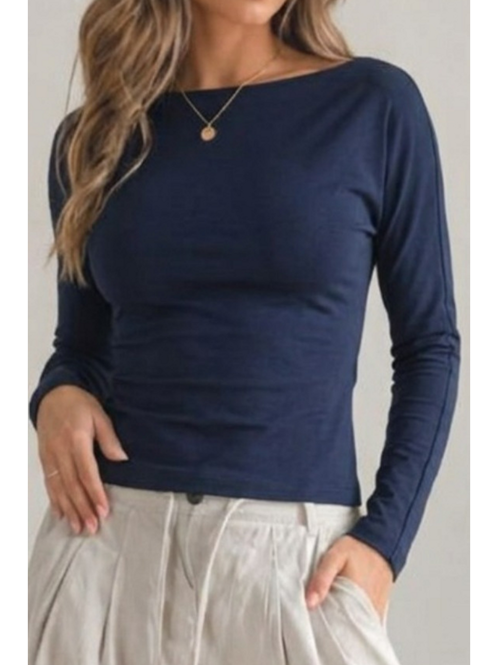 Kadın Düşük Omuz Slim Örme Lacivert Bluz-4