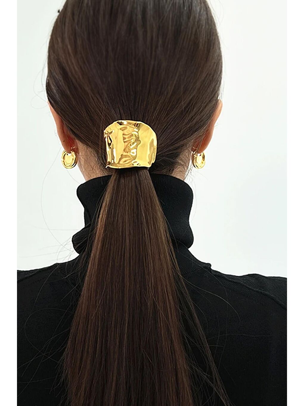 Sarı Dalgalı Çelik Yüksek At Kuyruğu Tokası Saç Kelepçesi Ponytail Cuff-1