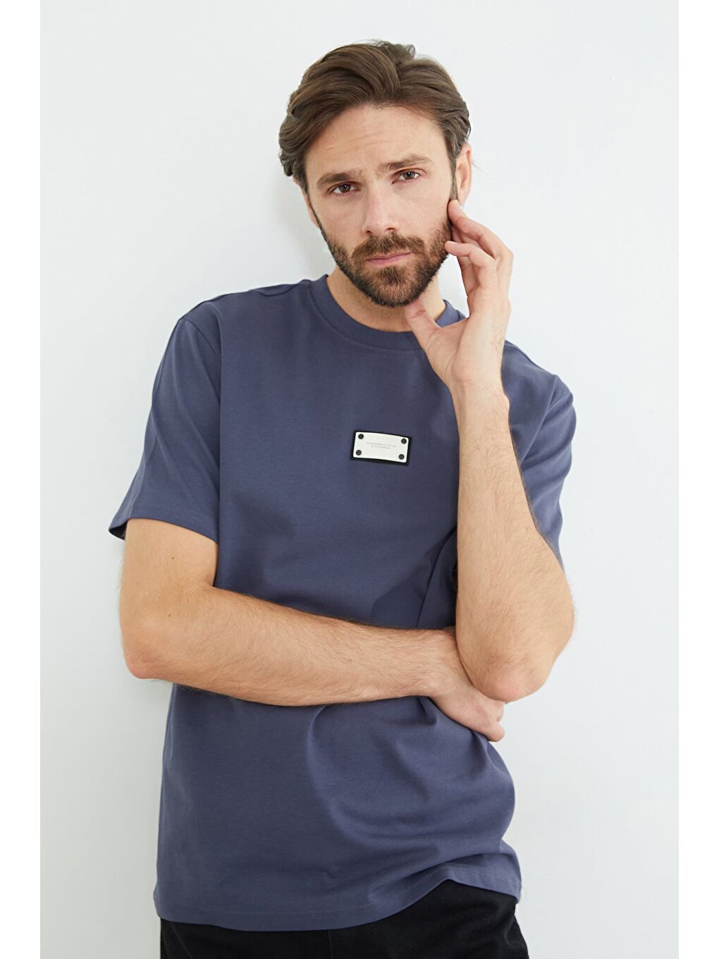 Mavi Armalı Bisiklet Yaka Tişört-1