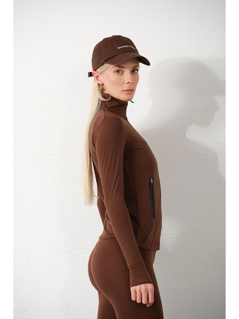 Kahverengi Water Proof Fermuar Çift Cepli Light warm running ceketi Eşofman üstü-5