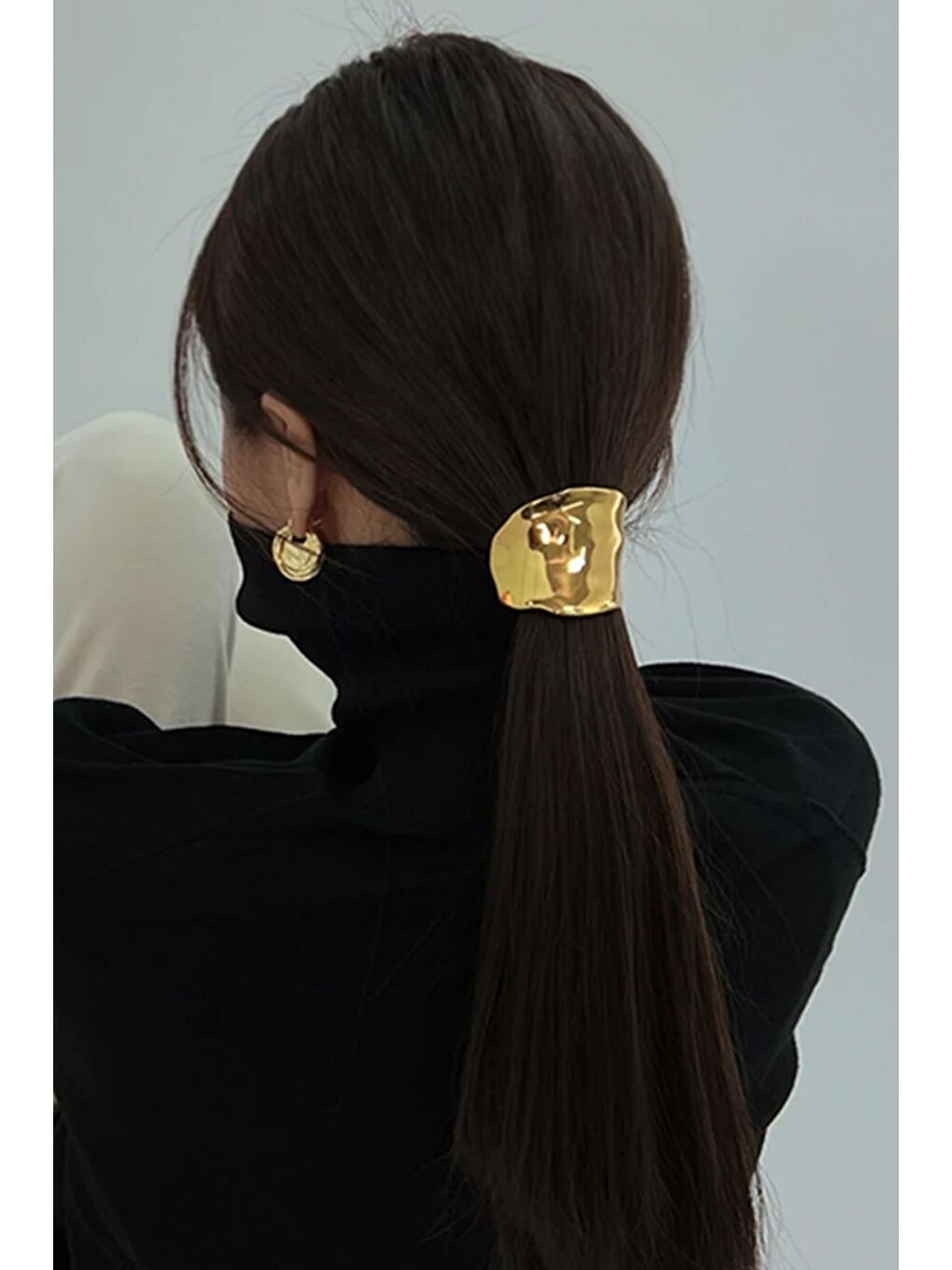 Sarı Dalgalı Çelik Yüksek At Kuyruğu Tokası Saç Kelepçesi Ponytail Cuff-3
