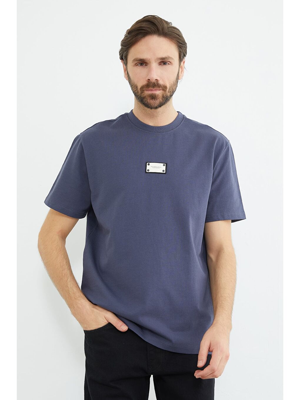 Mavi Armalı Bisiklet Yaka Tişört-2