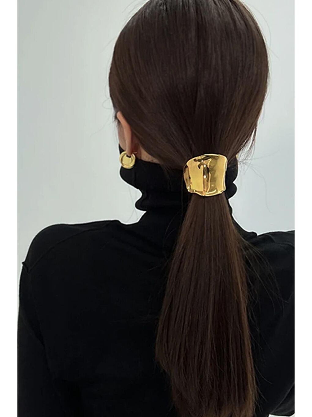 Sarı Dalgalı Çelik Yüksek At Kuyruğu Tokası Saç Kelepçesi Ponytail Cuff-4
