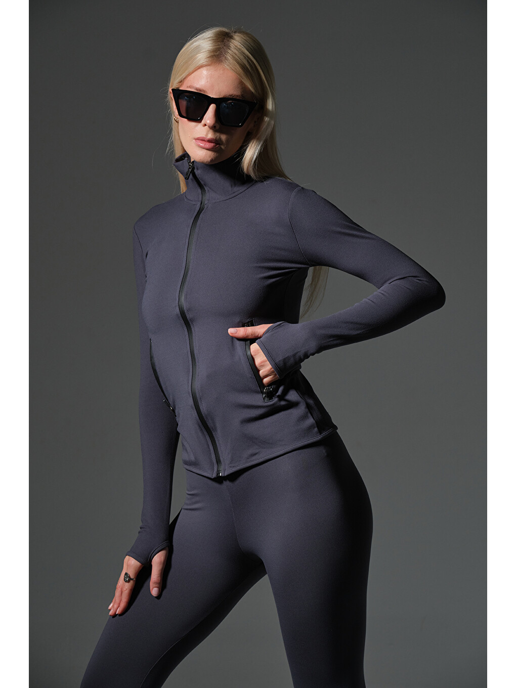 Gri Water Proof Fermuar Çift Cepli Light warm running ceketi Eşofman üstü