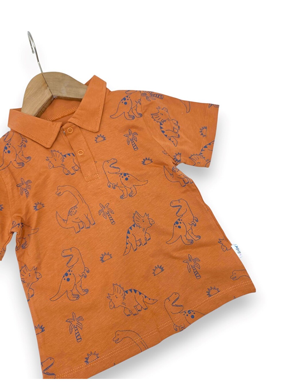 Turuncu Erkek Bebek Yazlık Dinozor Baskılı Polo Yaka T-shirtlü 6-9-12-18-24 Ay Jean Şort Bayramlık Takım-6