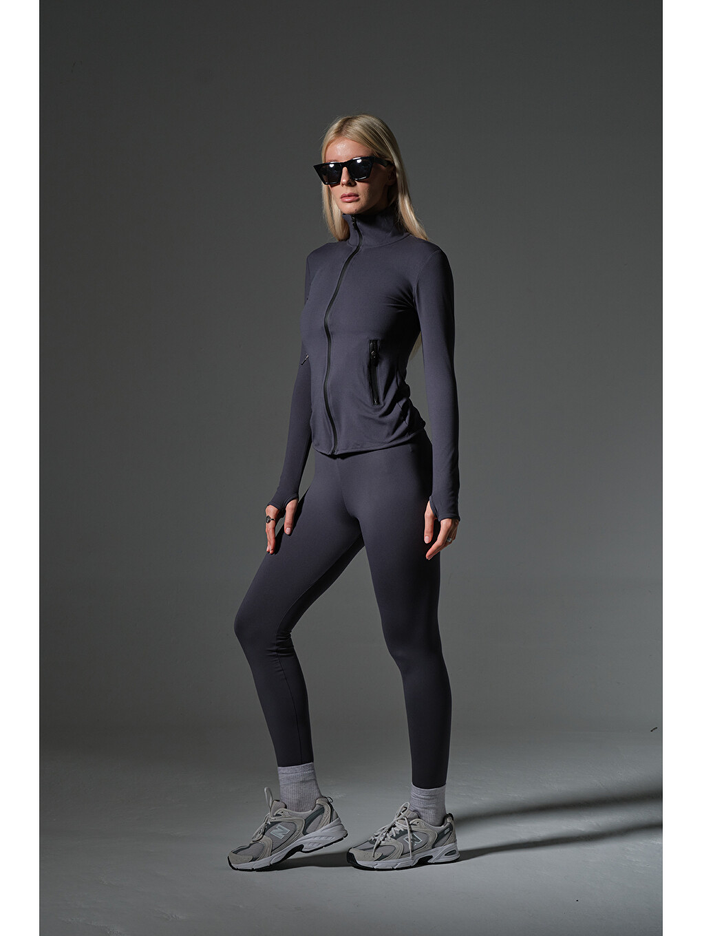 Gri Water Proof Fermuar Çift Cepli Light warm running ceketi Eşofman üstü-1