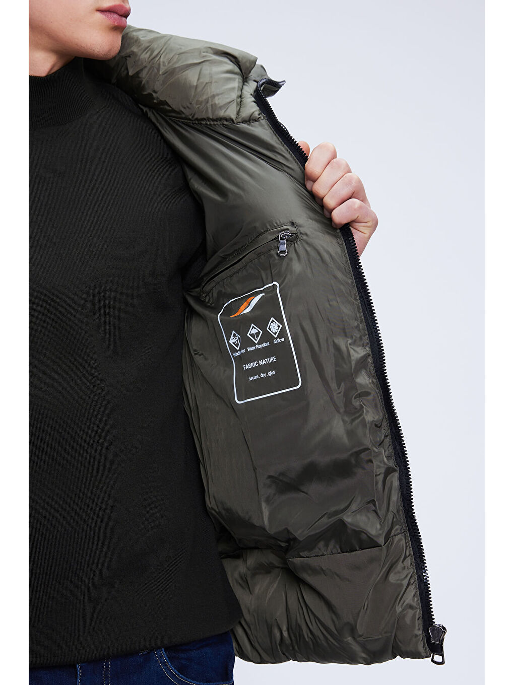 Haki Dinamik Fit Hakim Yaka Kapüşonlu Şişme Mont-3