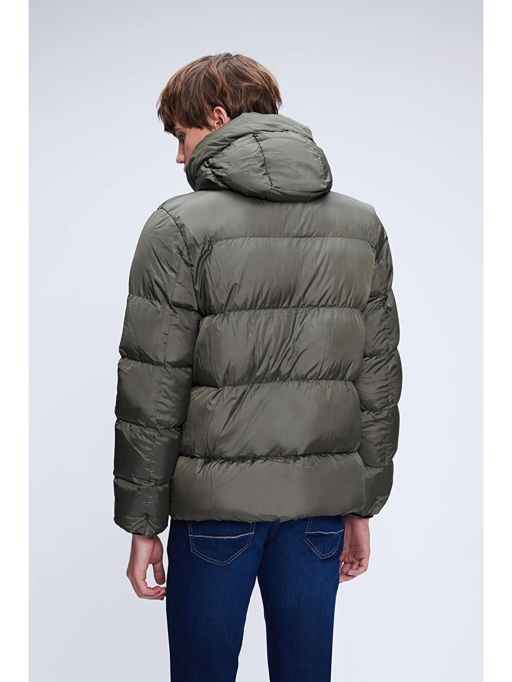 Haki Dinamik Fit Hakim Yaka Kapüşonlu Şişme Mont-4