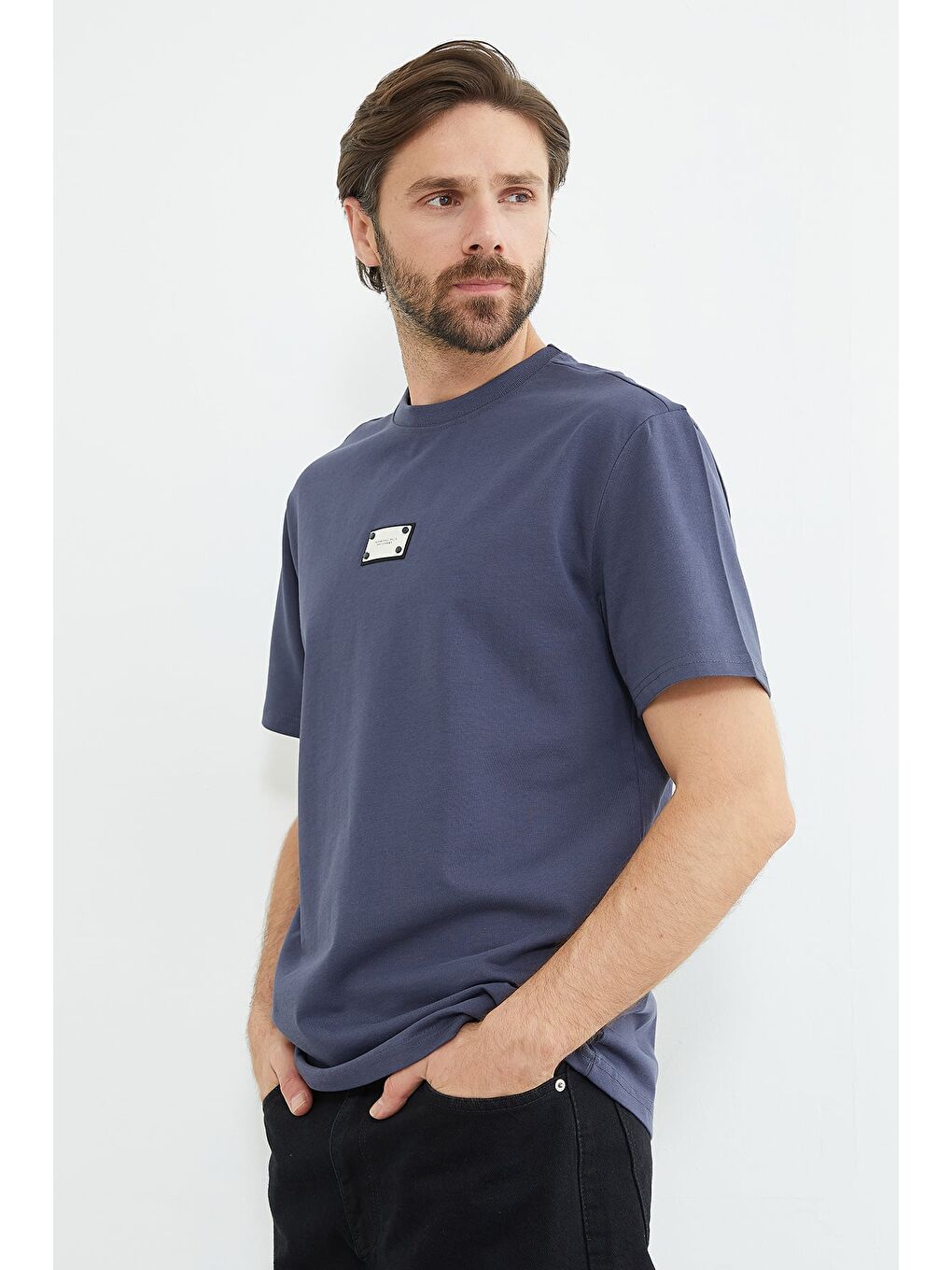 Mavi Armalı Bisiklet Yaka Tişört-4