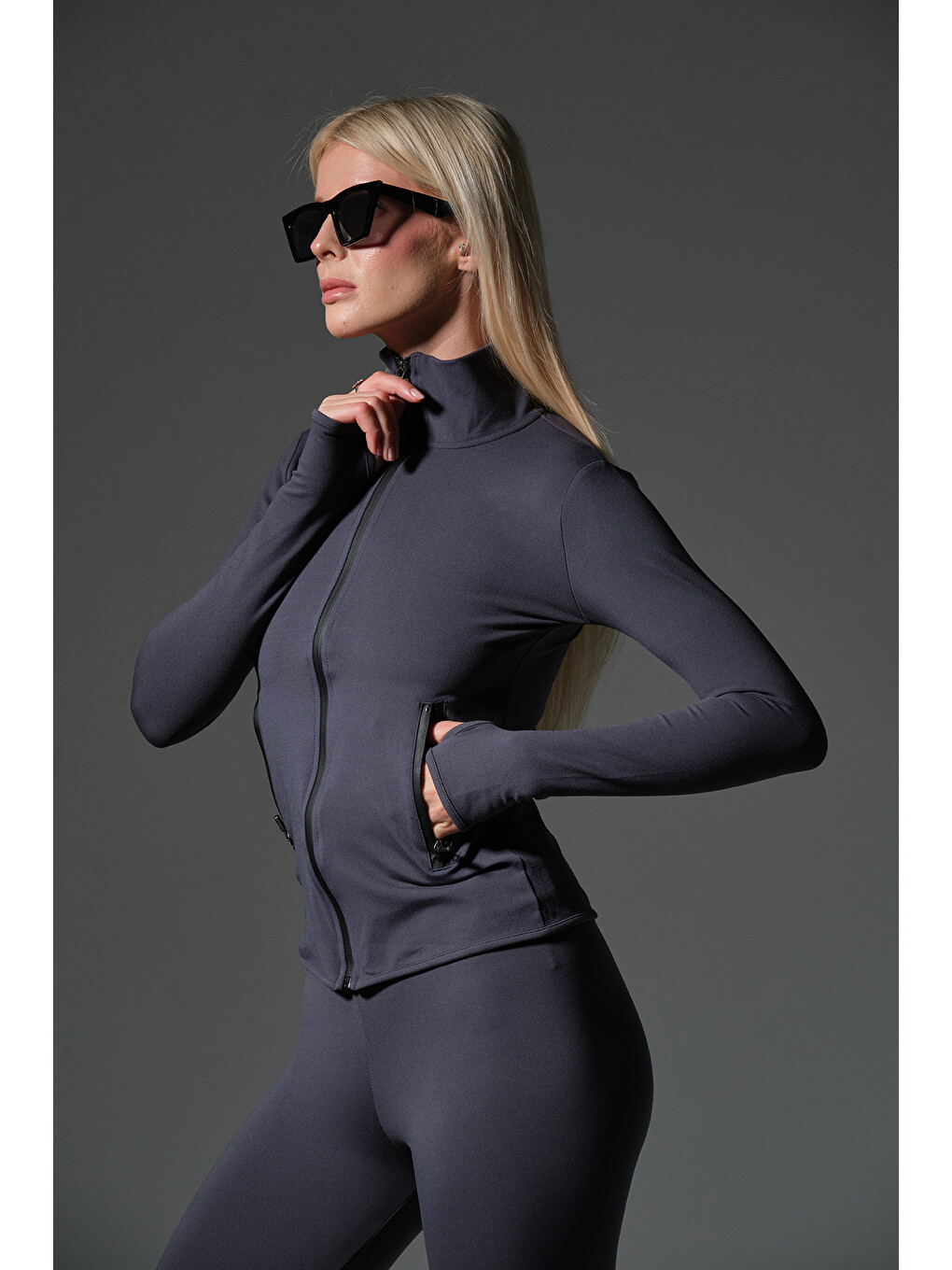 Gri Water Proof Fermuar Çift Cepli Light warm running ceketi Eşofman üstü-5