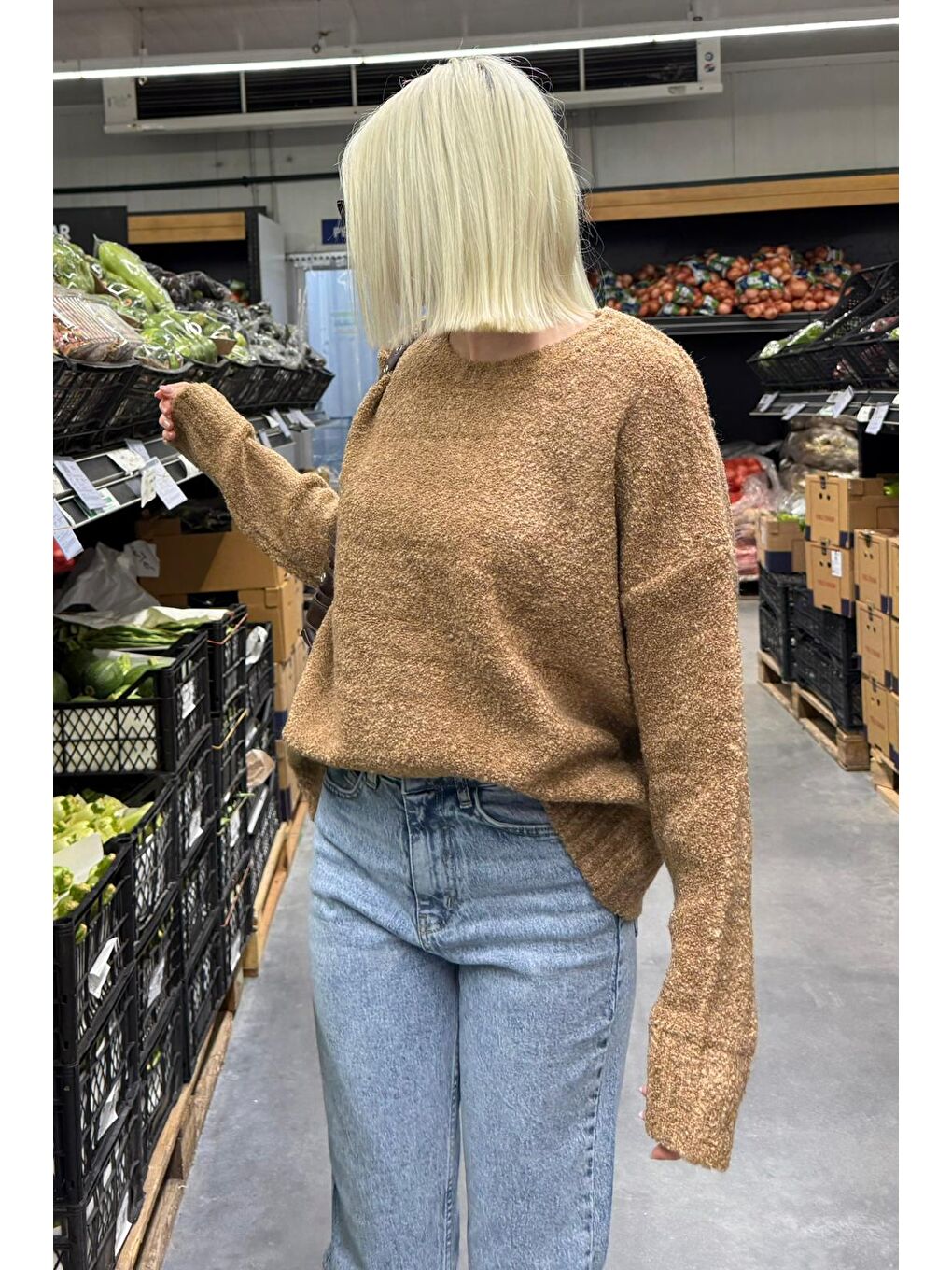 Kahverengi Camel Bisiklet Yaka Kadın Buklet Kazak Mg2480-4