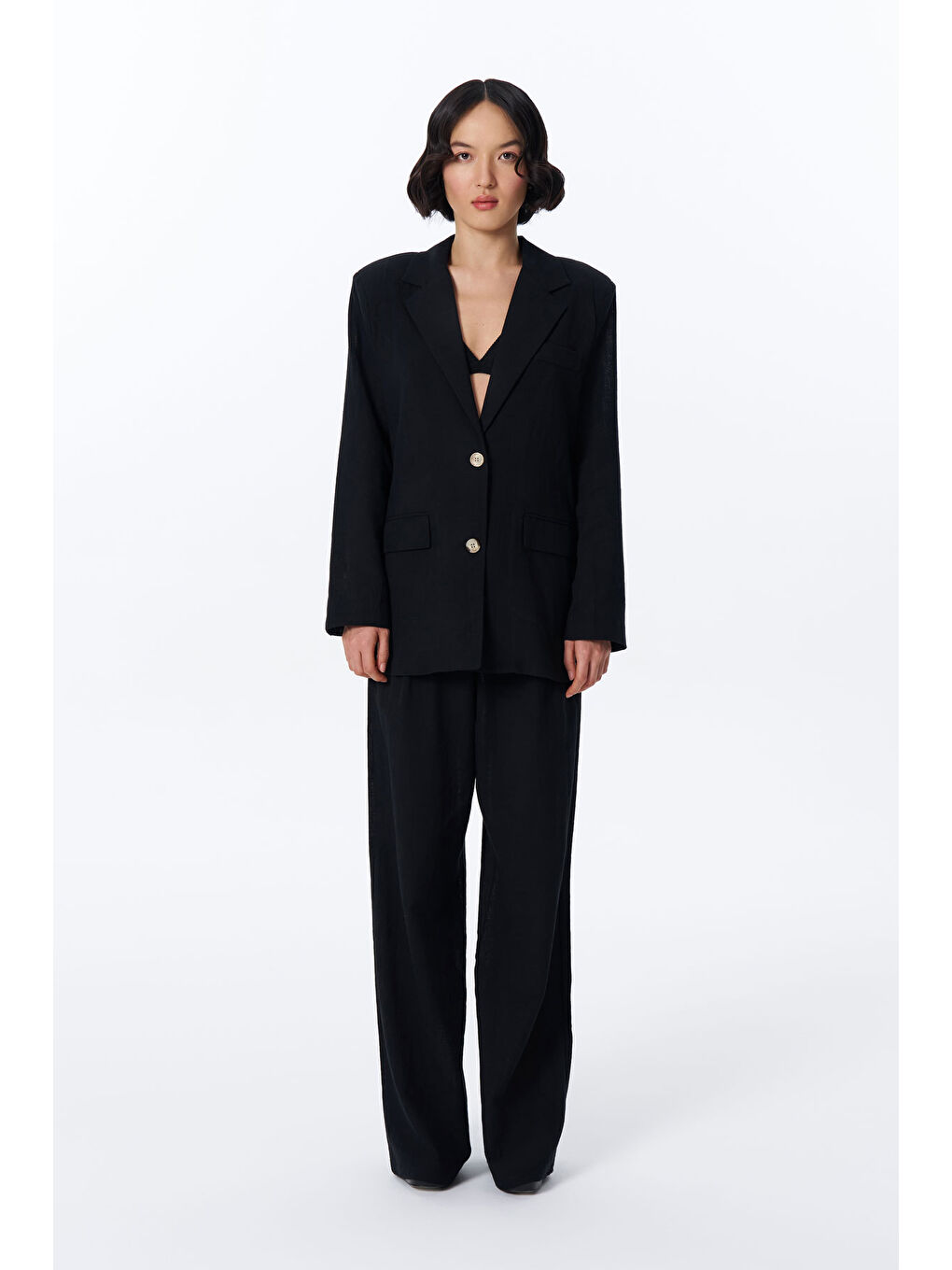 Kol Düğme Aksesuarlı İnce Çizgili Blazer Ceket Siyah