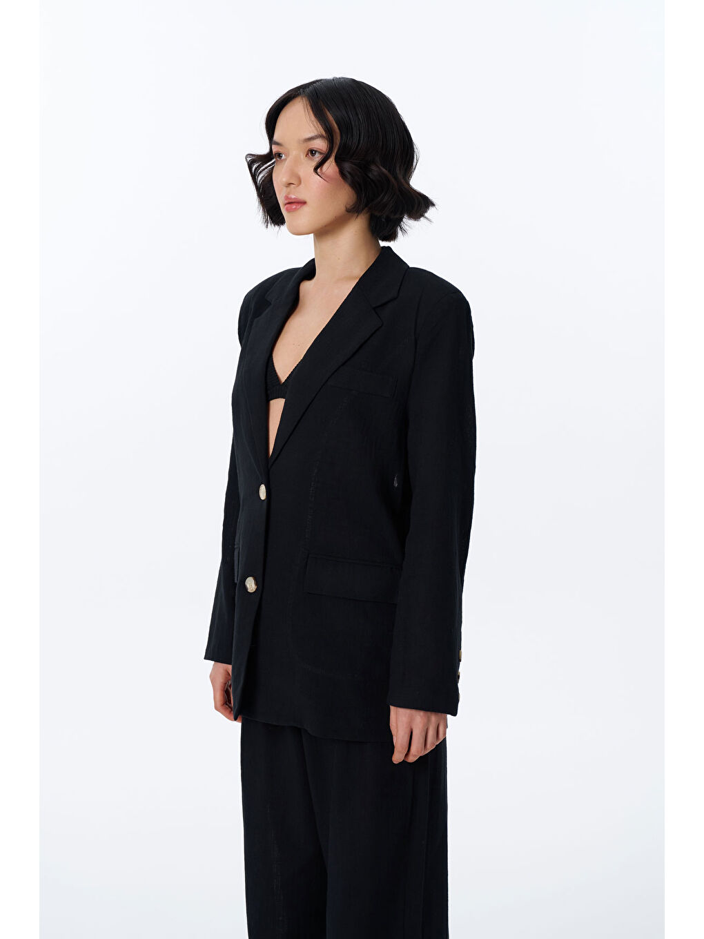 Kol Düğme Aksesuarlı İnce Çizgili Blazer Ceket Siyah-1