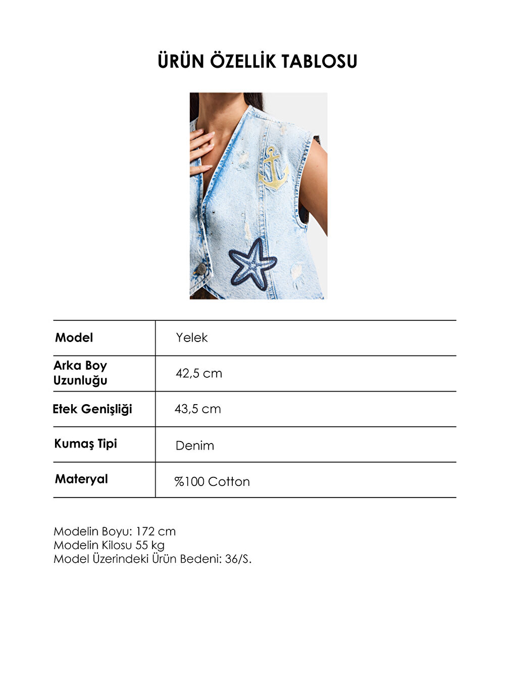Mavi Kadın Jean Rengi T-12s6-99 Nakış Detaylı Crop Fit Tasarım Denim Yelek-4