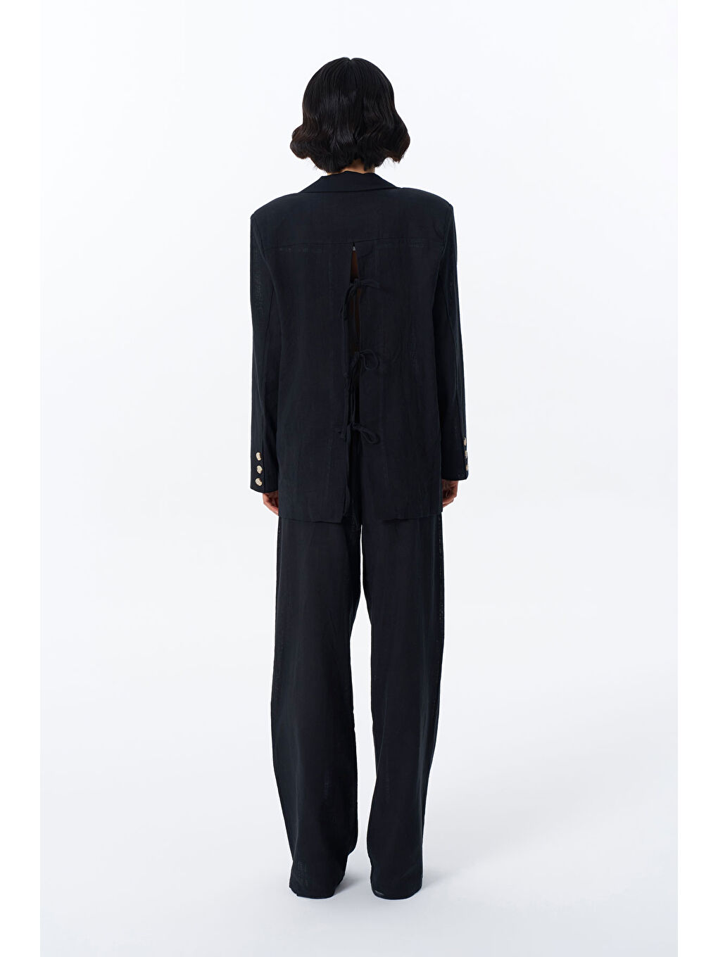 Kol Düğme Aksesuarlı İnce Çizgili Blazer Ceket Siyah-3