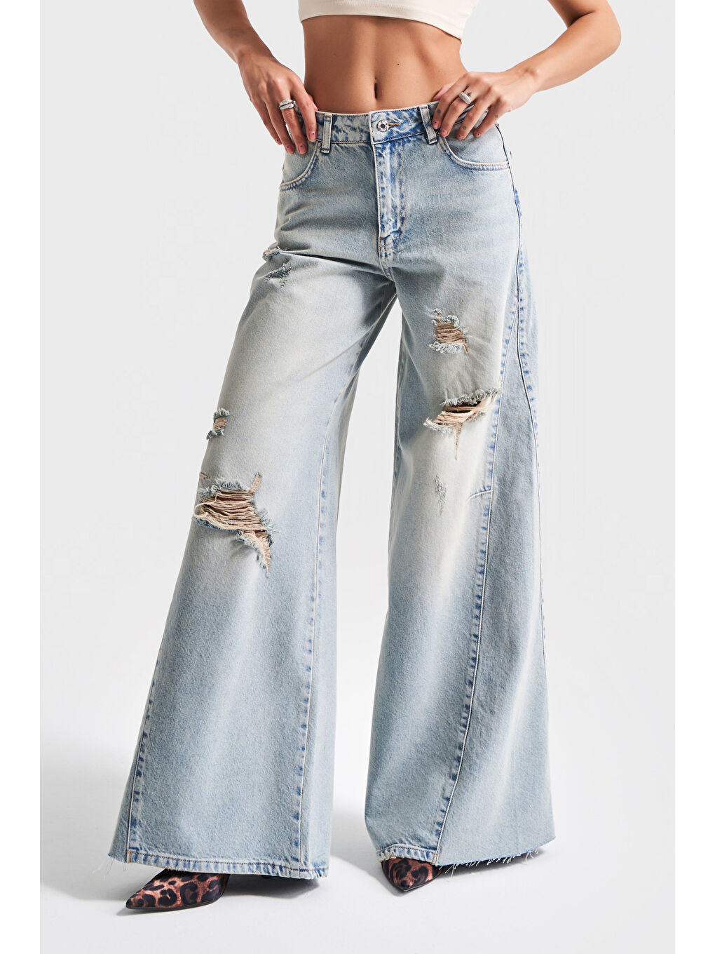 Mavi Kadın T.Kot Rengi 10S5-75 Baggy Palazzo Fit %100 Pamuk Yırtık Detaylı Denim Jean