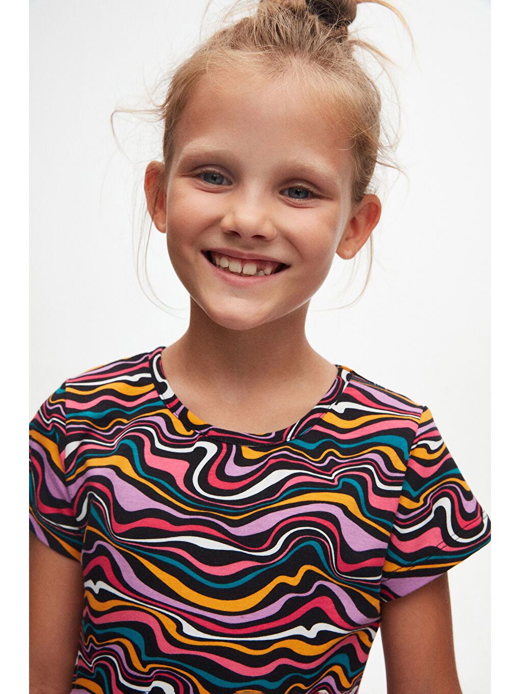 Karışık Colorful Waves Kız Çocuk Desenli Kısa Kollu Elbise-2