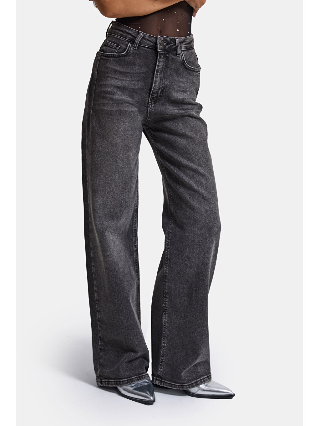 Gri Kadın Füme 4w6-14 Wide Leg Fit Esnek Kumaş Denim Jean-1