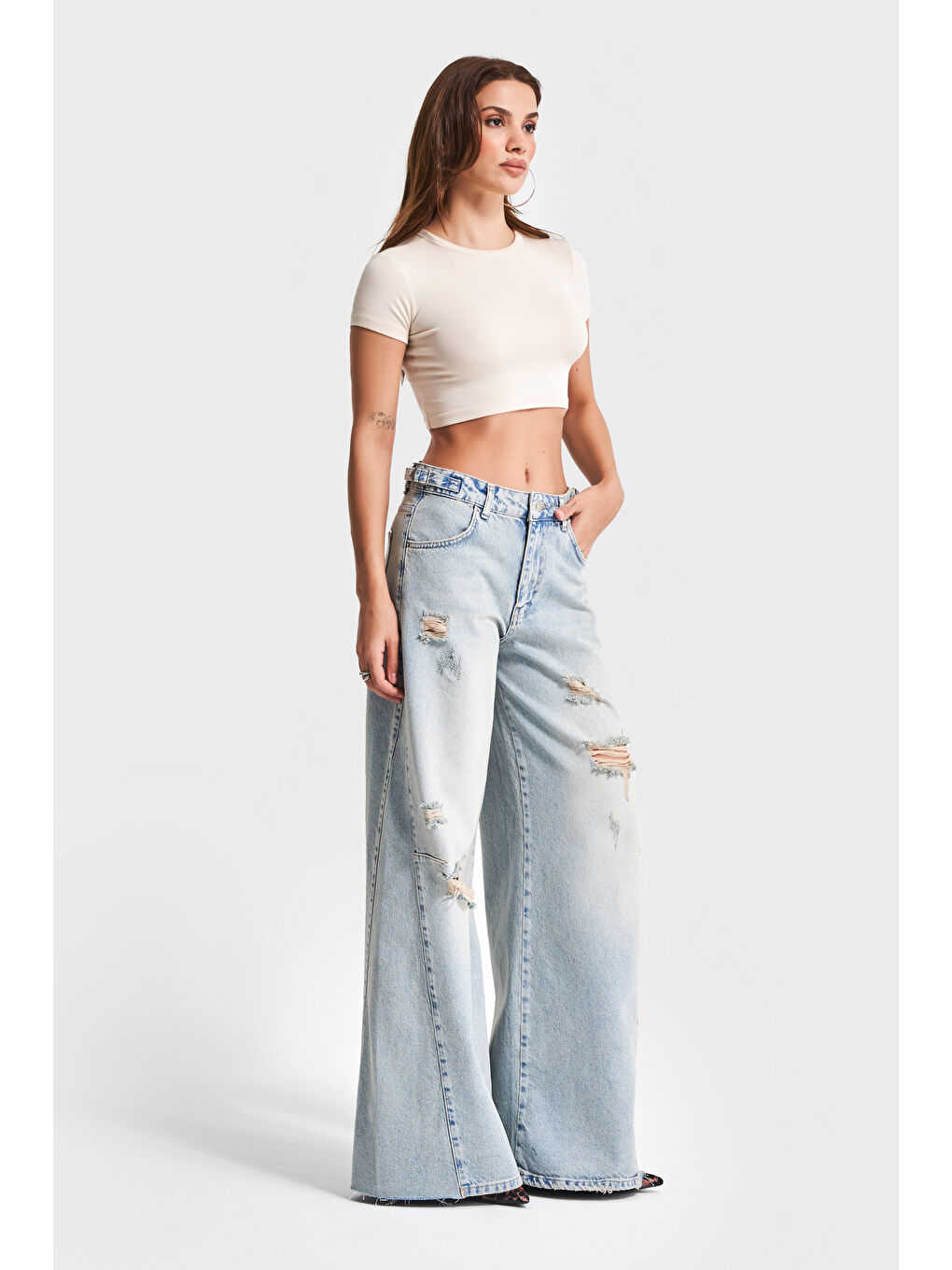 Mavi Kadın T.Kot Rengi 10S5-75 Baggy Palazzo Fit %100 Pamuk Yırtık Detaylı Denim Jean-5