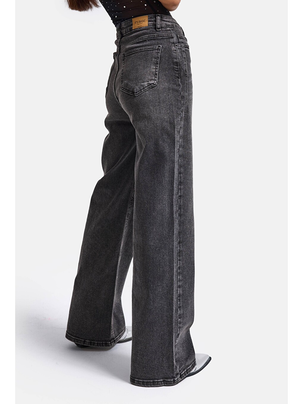 Gri Kadın Füme 4w6-14 Wide Leg Fit Esnek Kumaş Denim Jean-2