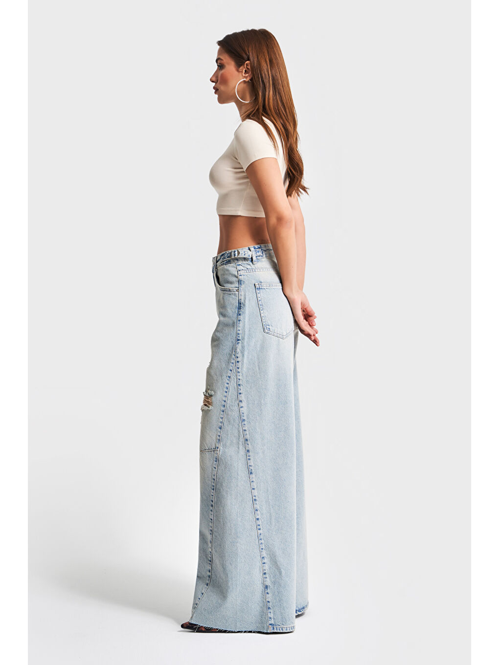 Mavi Kadın T.Kot Rengi 10S5-75 Baggy Palazzo Fit %100 Pamuk Yırtık Detaylı Denim Jean-4