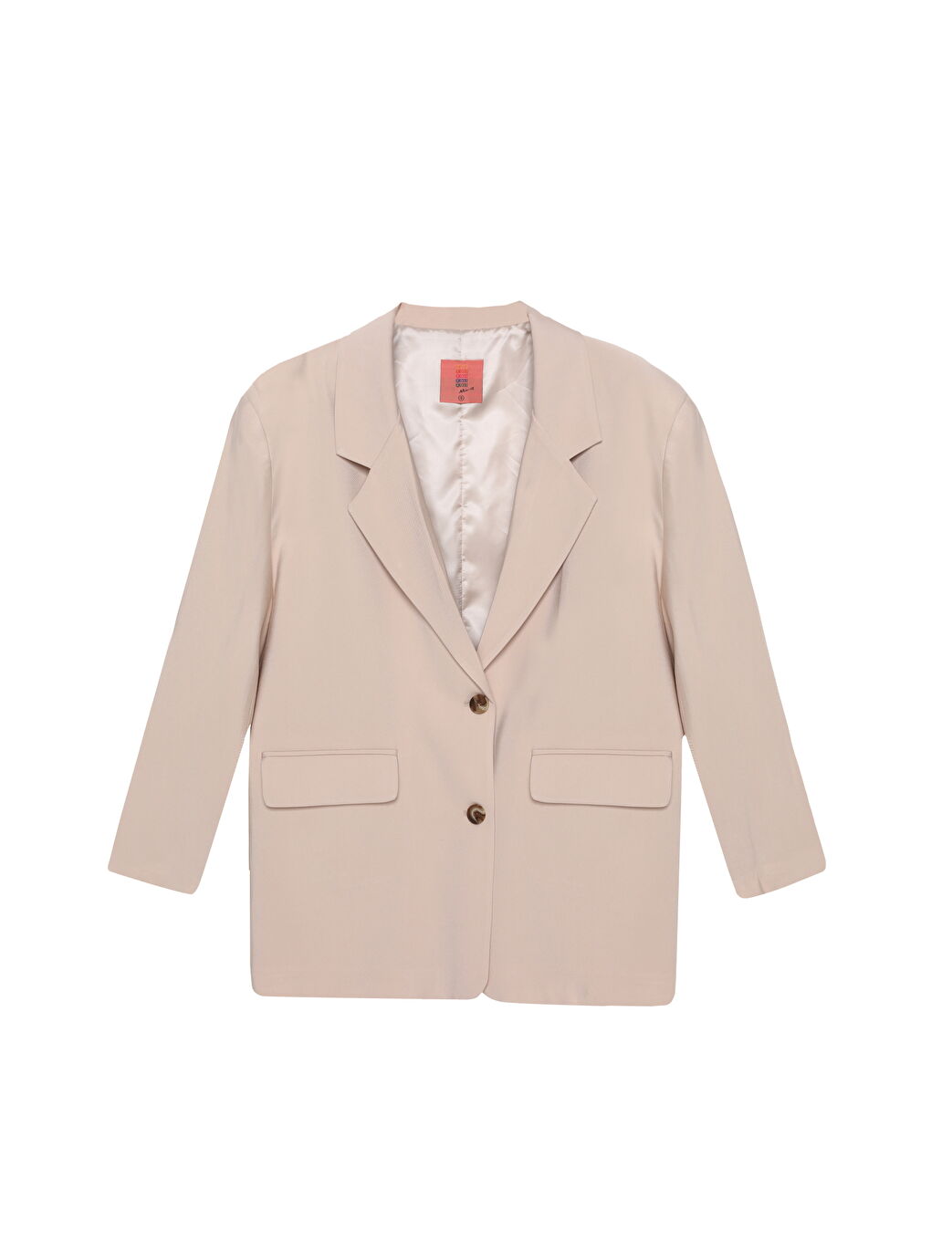 Bej Çift Düğmeli Oversize Blazer Ceket Taş