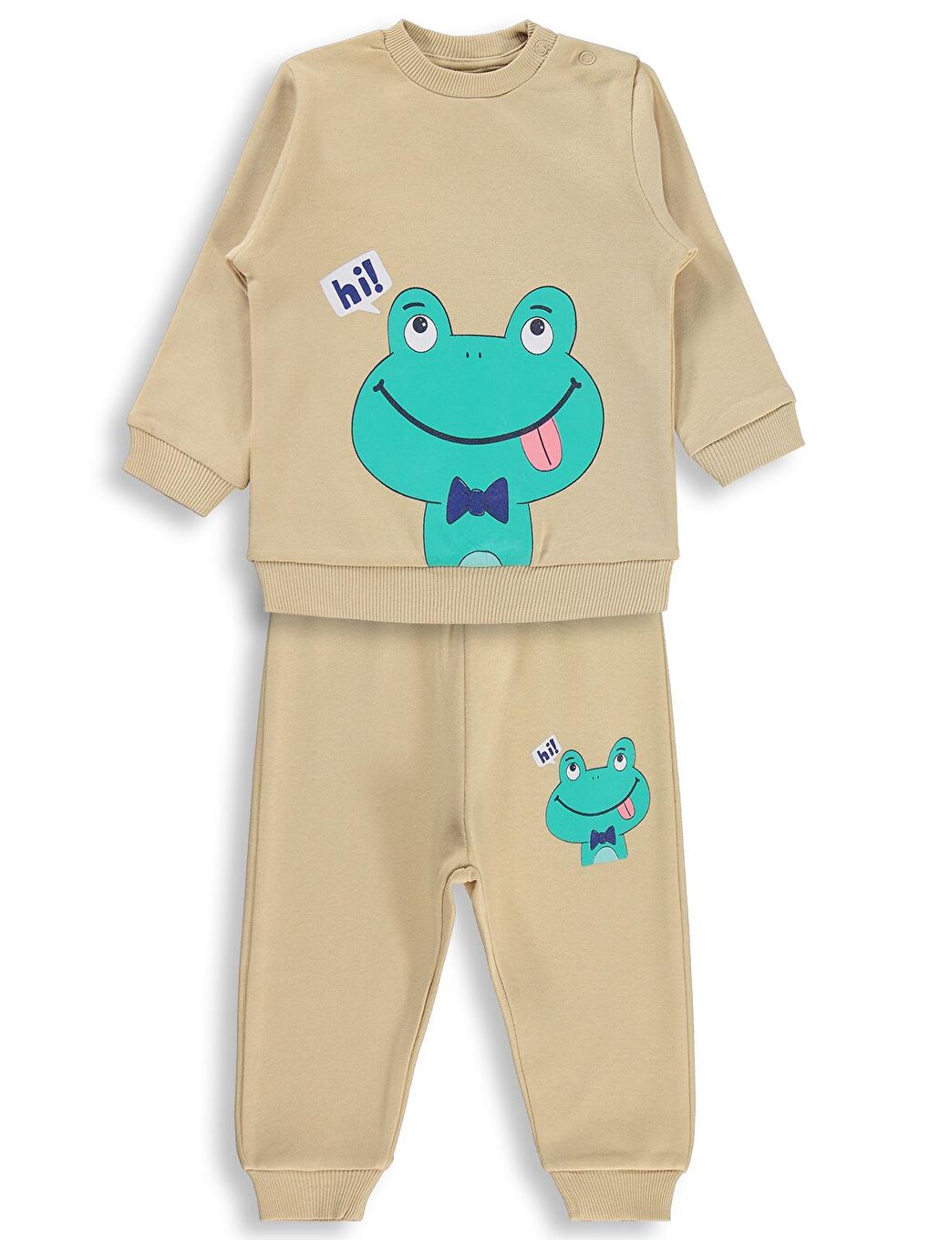 Baby Erkek Bebek Kurbağa Baskılı 6-18 Ay Takım - Kahverengi