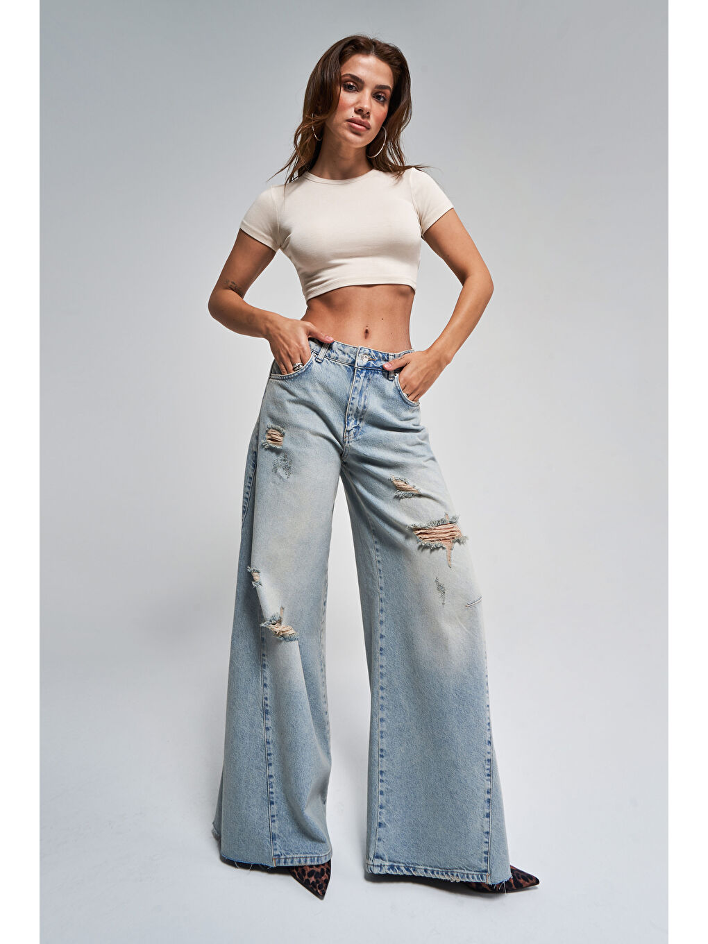 Mavi Kadın T.Kot Rengi 10S5-75 Baggy Palazzo Fit %100 Pamuk Yırtık Detaylı Denim Jean-1