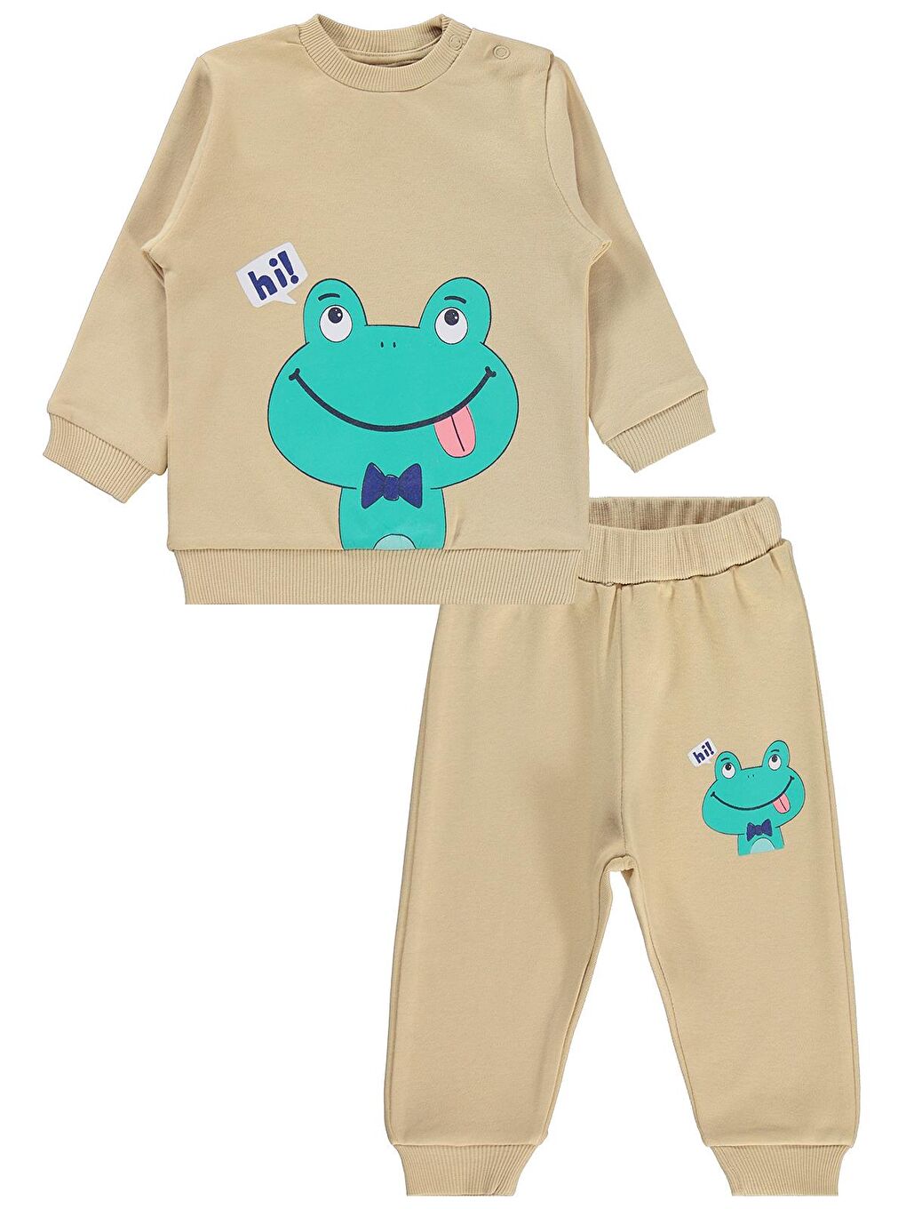 Baby Erkek Bebek Kurbağa Baskılı 6-18 Ay Takım - Kahverengi-1