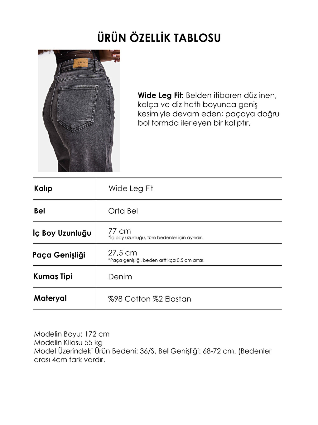 Gri Kadın Füme 4w6-14 Wide Leg Fit Esnek Kumaş Denim Jean-4