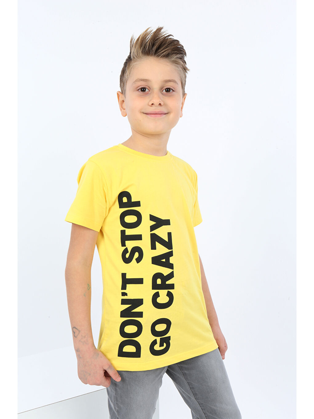 Sarı Erkek Çocuk Dont Stop Go Crazy Baskılı Tişört-2