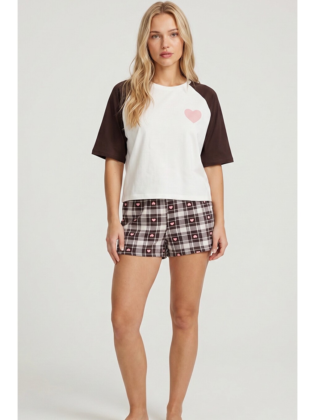Karışık Örme Pamuklu Şortlu Pijama Takımı 8029-1