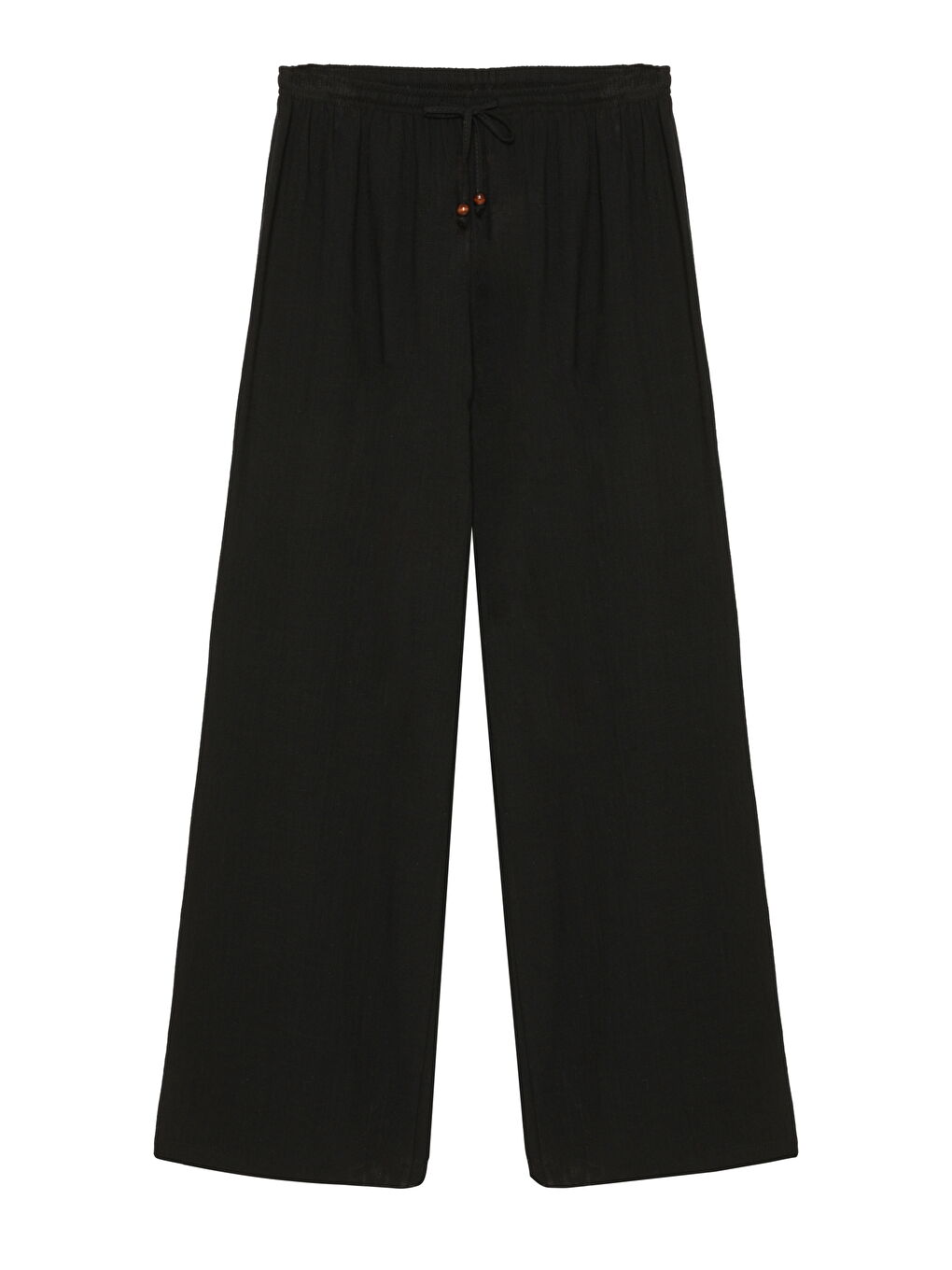 Bağcık Detaylı Beli Lastikli Bol Pantolon Siyah-1