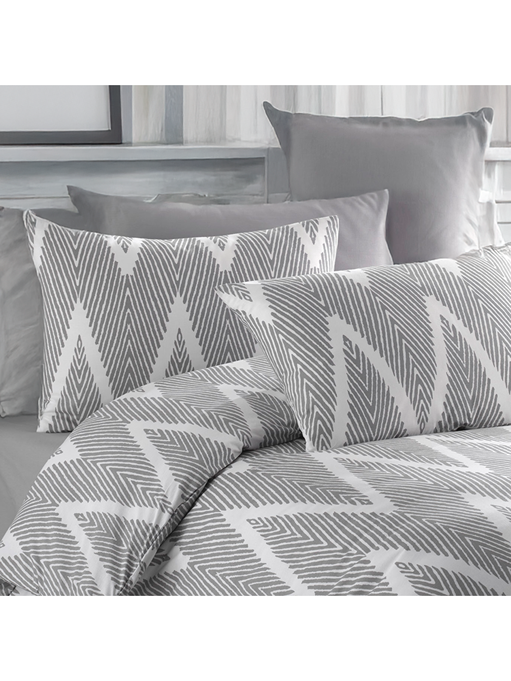 Nevresim Takımı Tek Kişilik Baskılı Olivia Kombin Gri-2