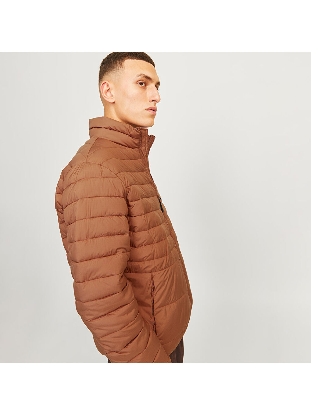 Jack & Jones State Packable Puffer Colar Erkek Kahverengi Dik Yaka Mont - 2