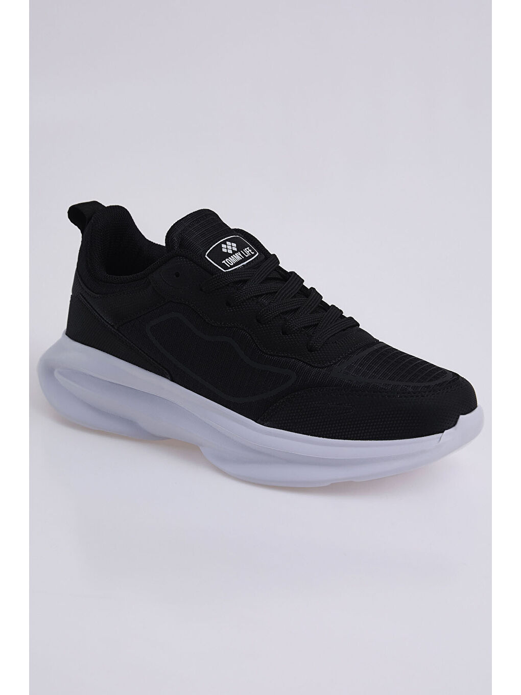 Siyah-Beyaz Yüksek Tabanlı Bağcıklı Fileli Nefes Alan Erkek Spor Ayakkabı -89128-2