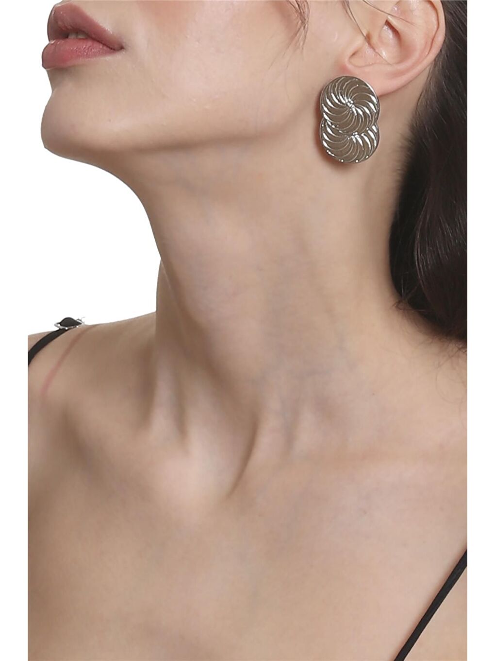 Gri Kadın Lak  Kaplama Çivili Model Spiral Baskılı Tasarım Küpe-2