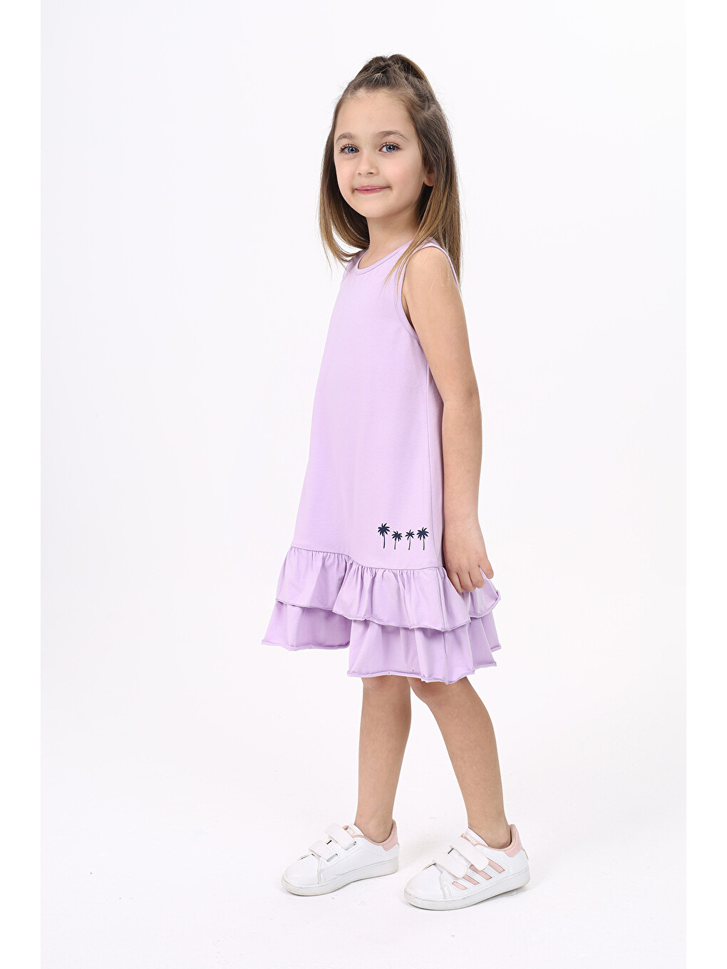 Lila Kız Çocuk Baskılı Elbise-1