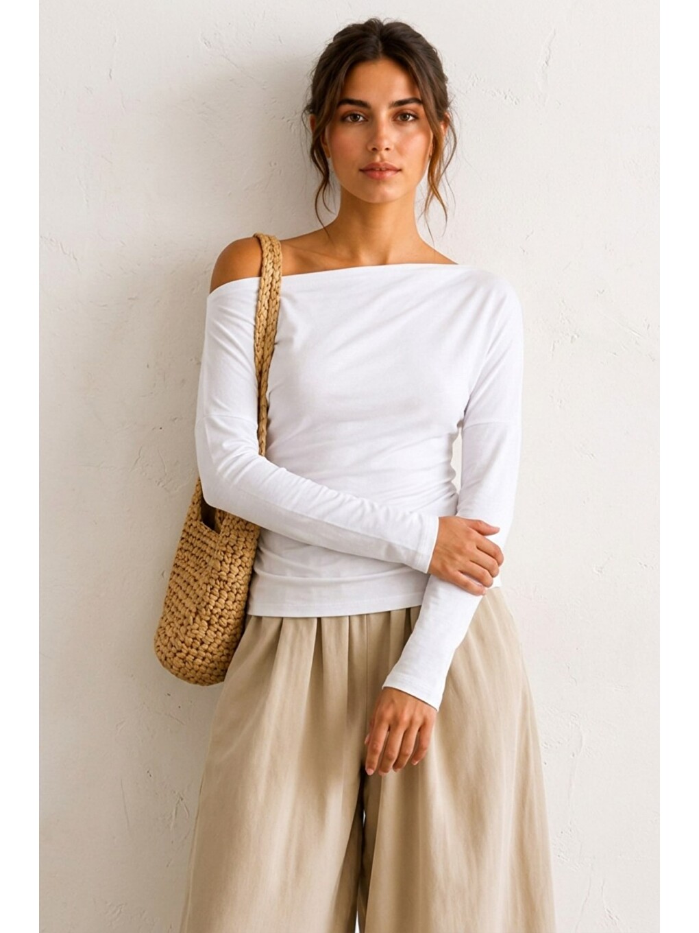 Kadın Crop Bodycone Uzun Kollu Beyaz Bluz-3