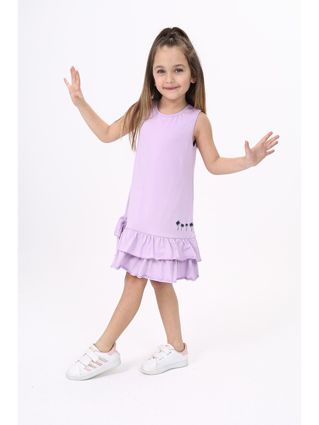 Lila Kız Çocuk Baskılı Elbise-3