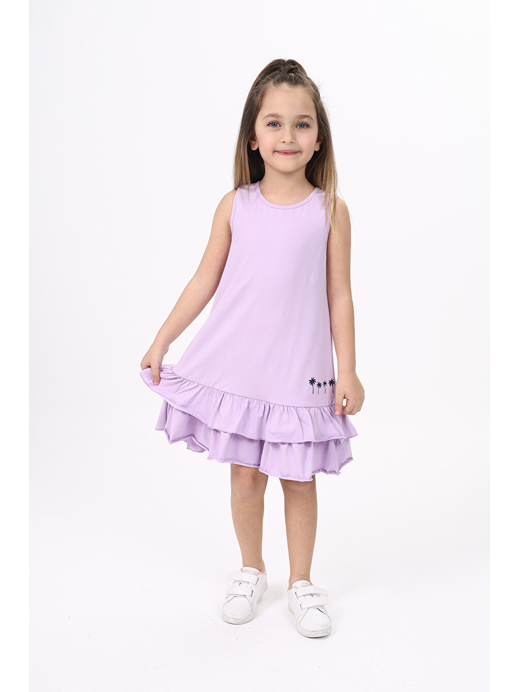 Lila Kız Çocuk Baskılı Elbise-4