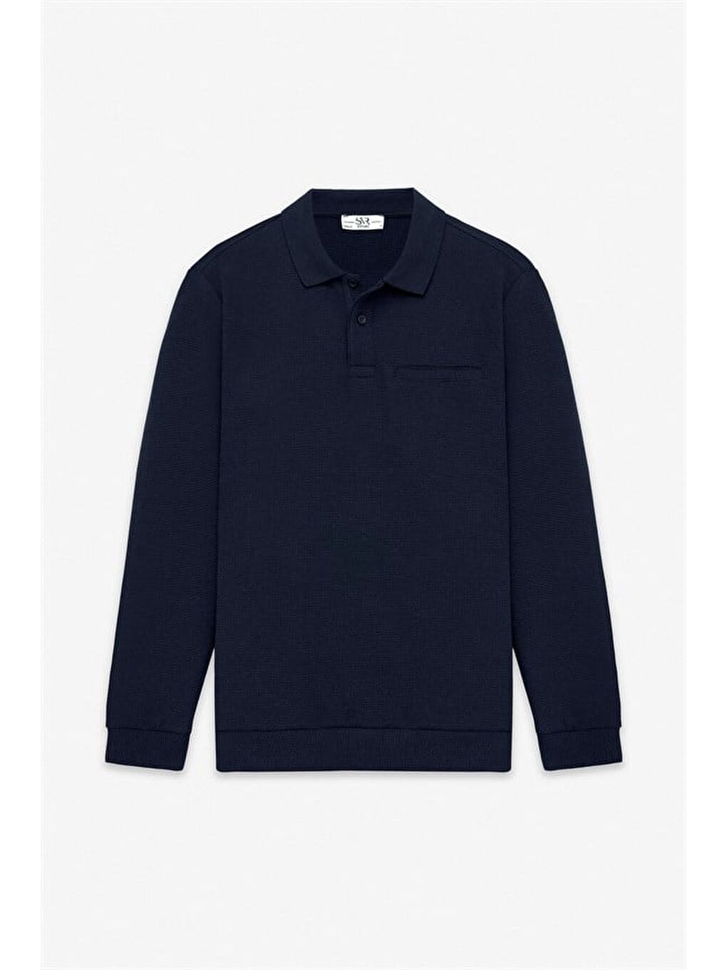 Lacivert Regular Düz Baskısız Selanik Düğmeli Polo Yaka Torba Cep Trikolu Standart Sweatshirt-5