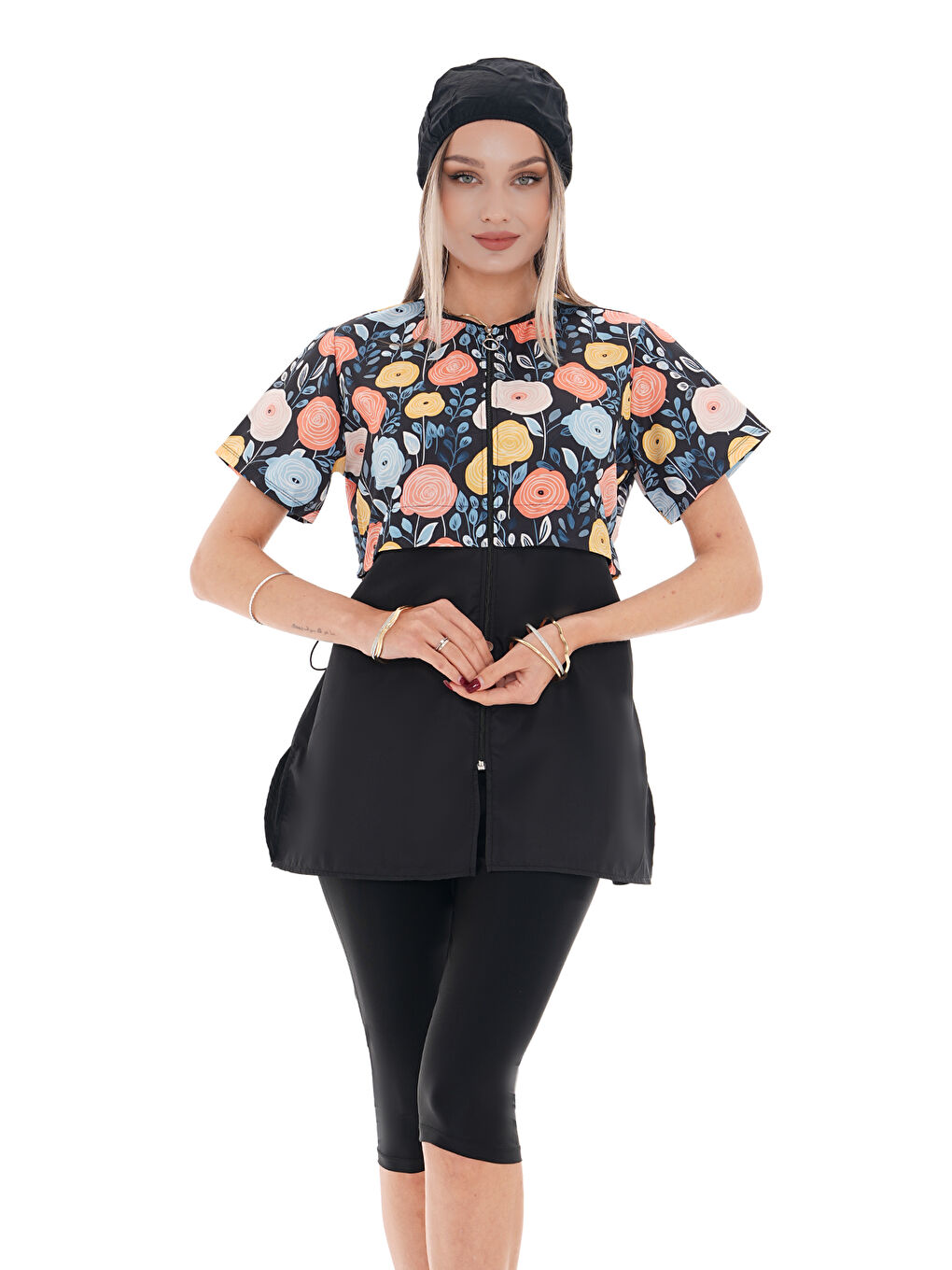 Yarı Kapalı Tesettür Mayo 2508 Suna Siyah Gül