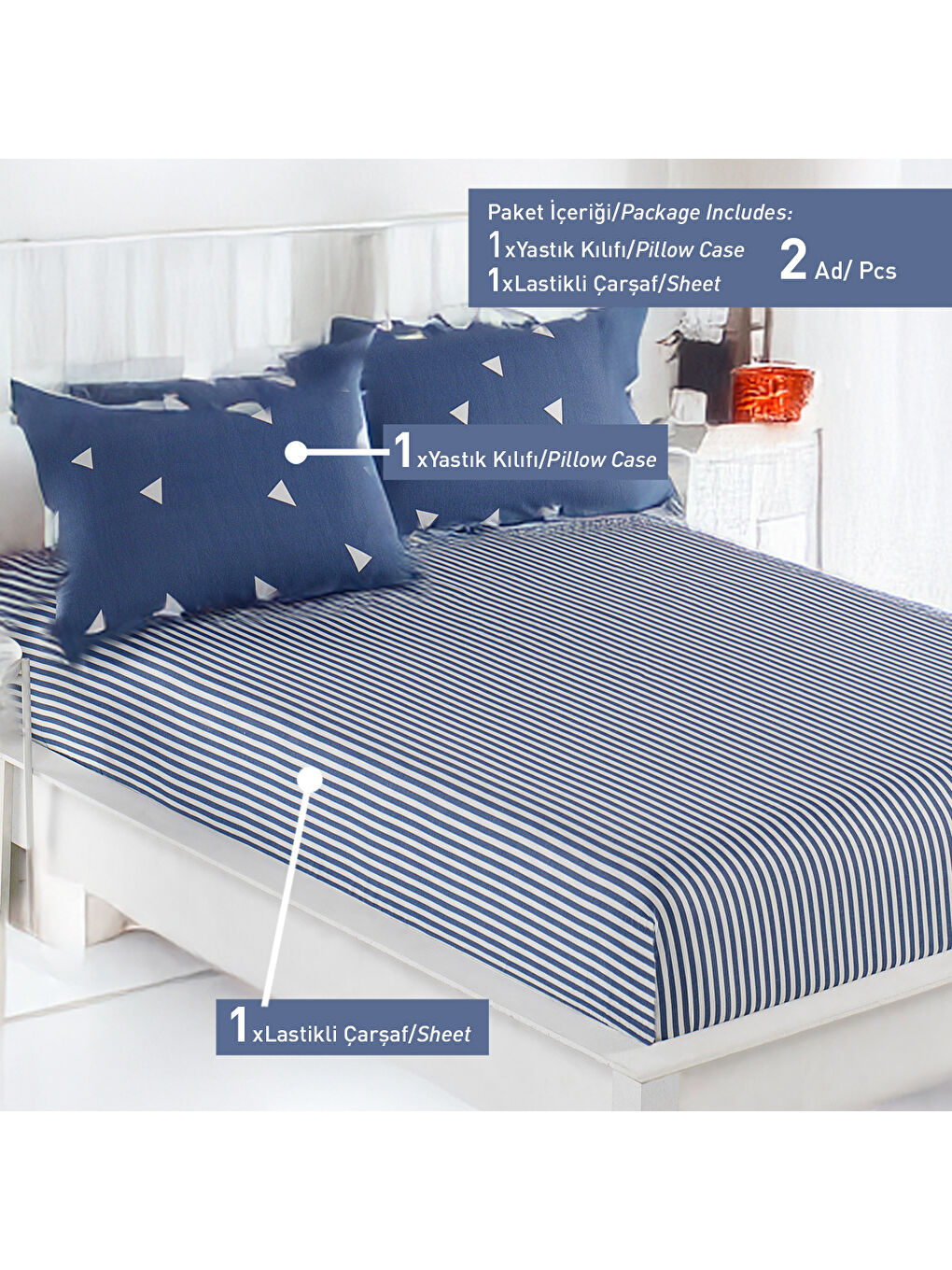 Pes Lastikli Çarşaf Seti Tek Kişilik Üçgen K.BulutMavi-3