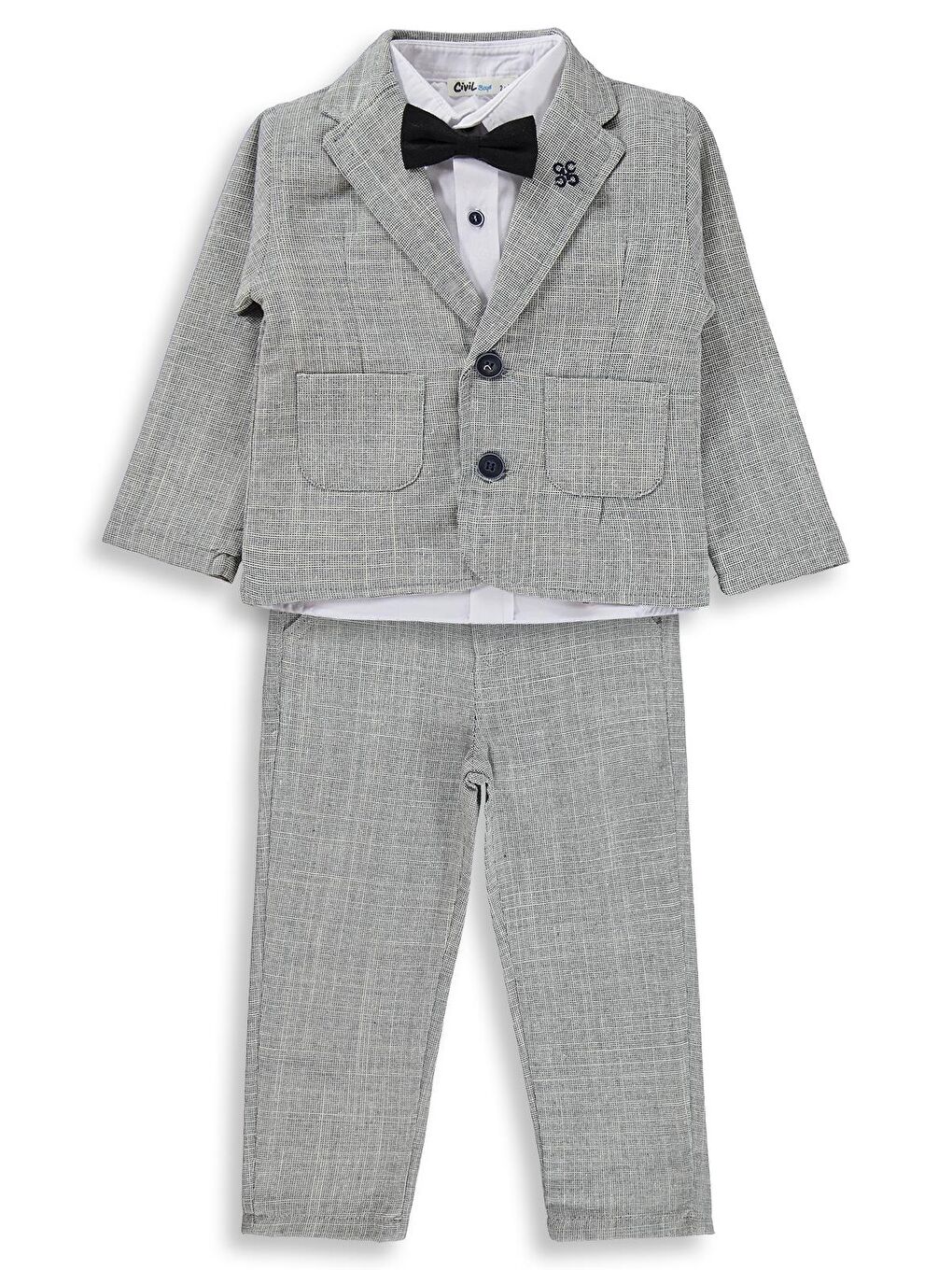 Boys Ceketli 3'lü Keten 2-5 Yaş Takım - Gri