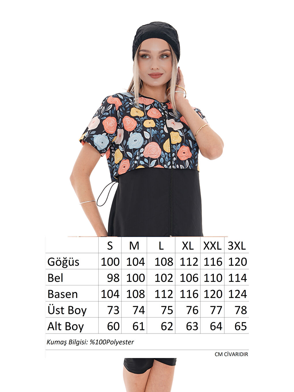 Yarı Kapalı Tesettür Mayo 2508 Suna Siyah Gül-1