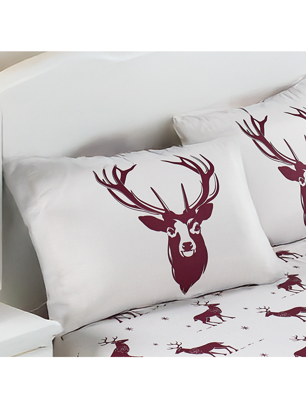Pes Lastikli Çarşaf Seti Tek Kişilik Geyik Bordo-2